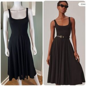 Rou Knit Reformation Anthopologie Black Midi Dress Fit Flare Stretch Small S